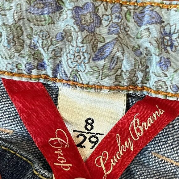 Lucky Brand Stylish Blue Denim Cropped Jeans With Patch Design, Size 8/29 - Picture 7 of 9